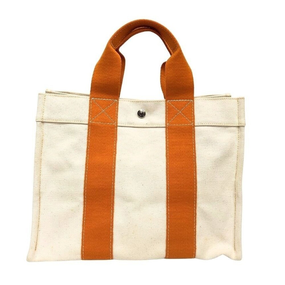 HERMES Bora PM Tote Bag, Cotton Canvas, Orange.